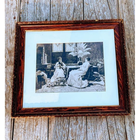 Antique Victorian Etching Picture Ladies - Picture 9 of 10